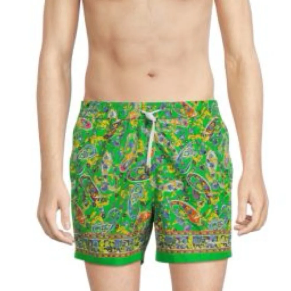 Ralph Lauren Purple Label Amalfi Paisley Print Swim Shorts In Green Men's Large